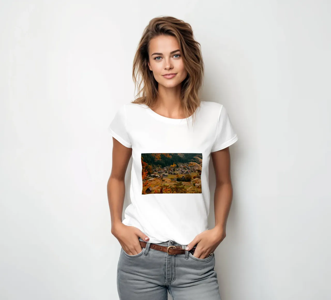 Japanese Farm Village in Autumn - Shirakawa-go women's fitted t-shirt by Marcel Bisig