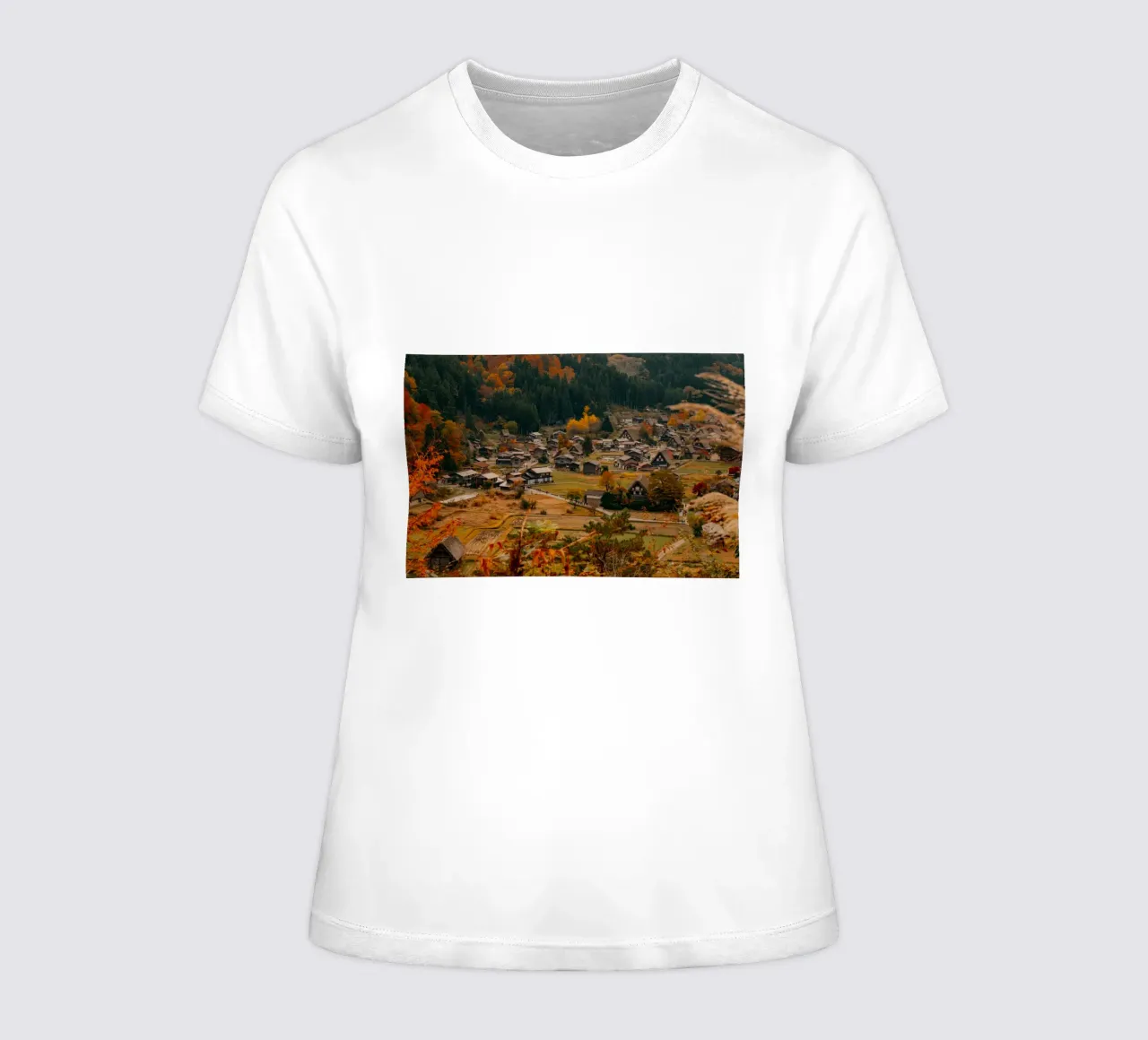 Japanese Farm Village in Autumn - Shirakawa-go women's fitted t-shirt by Marcel Bisig