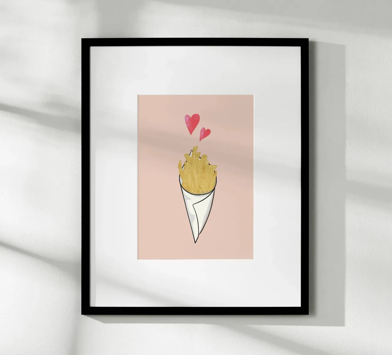 Pommesliebe rosa poster con telaio in legno da keinkonzept