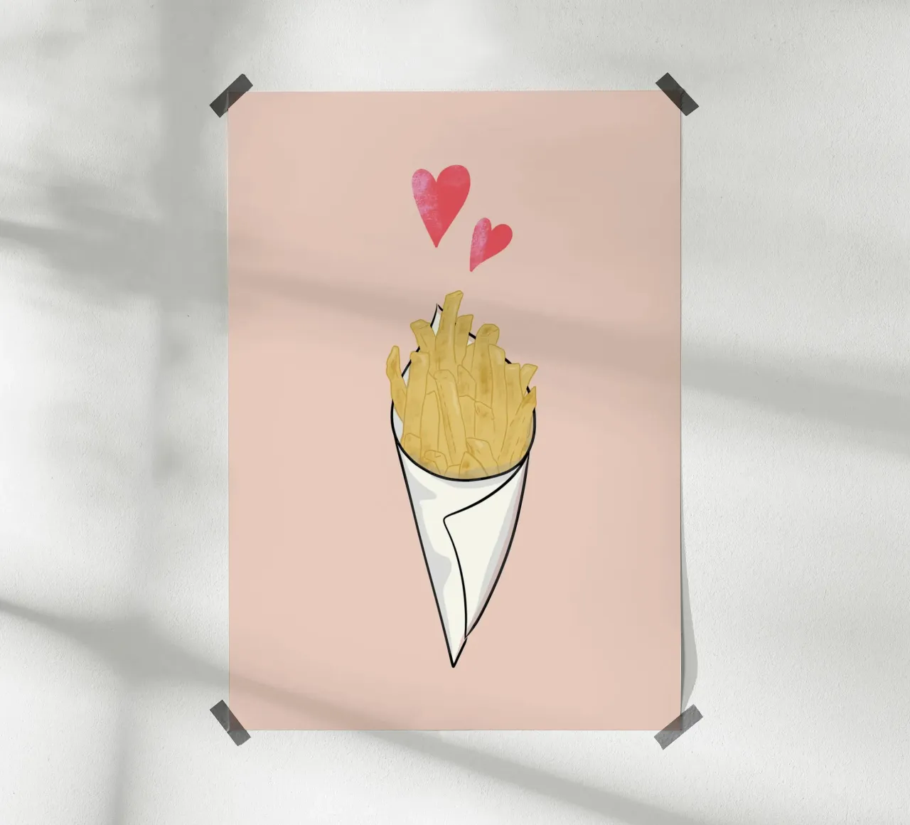 Pommesliebe rosa poster con telaio in legno da keinkonzept
