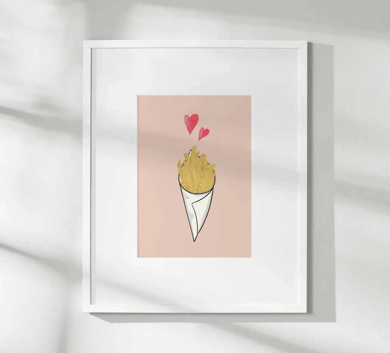Pommesliebe rosa poster con telaio in legno da keinkonzept