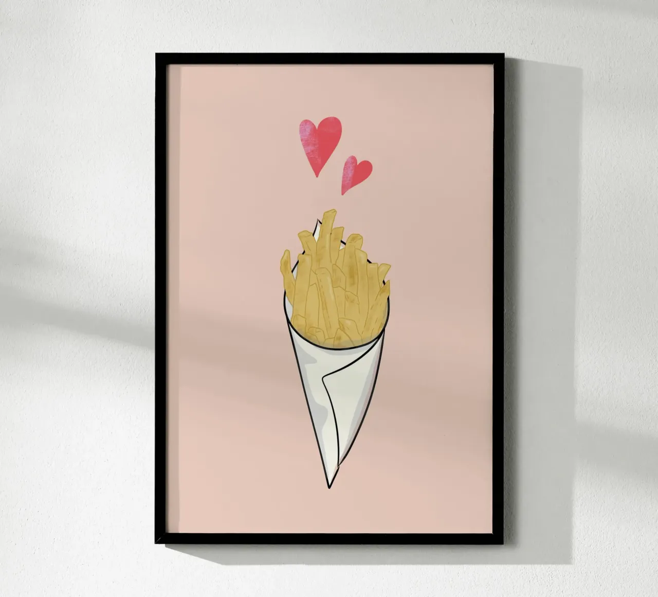 Pommesliebe rosa poster con telaio in legno da keinkonzept