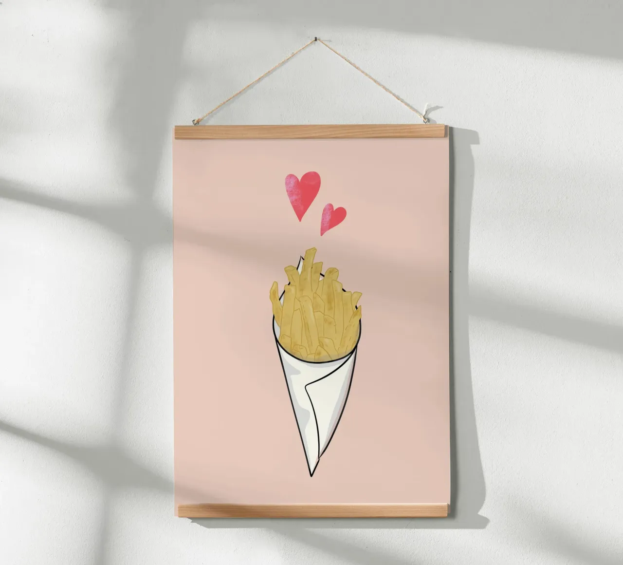 Pommesliebe rosa poster con telaio in legno da keinkonzept