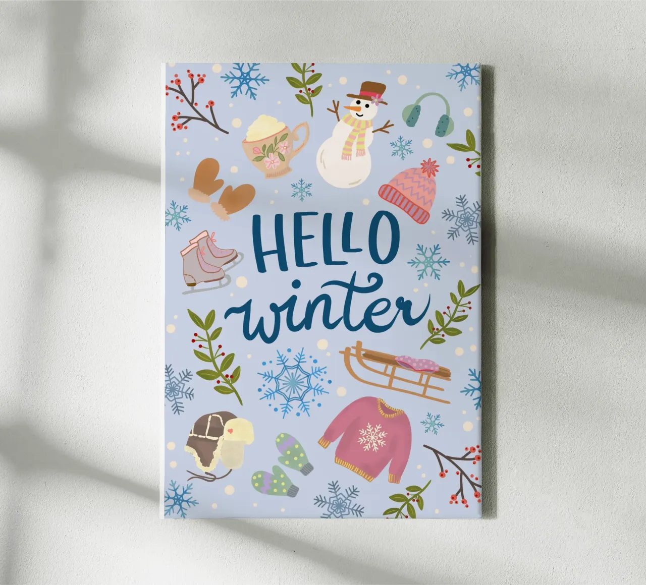 Ciao illustrazione invernale blu chiaro / colorato tela con Cornice a cassetta da keinkonzept