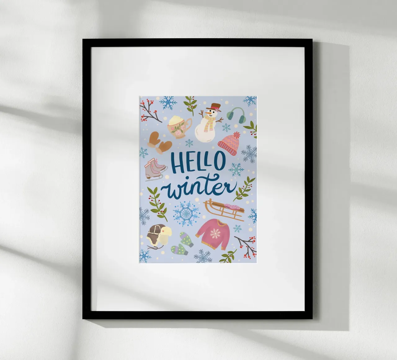 Ciao illustrazione invernale blu chiaro / colorato poster con telaio in alluminio da keinkonzept