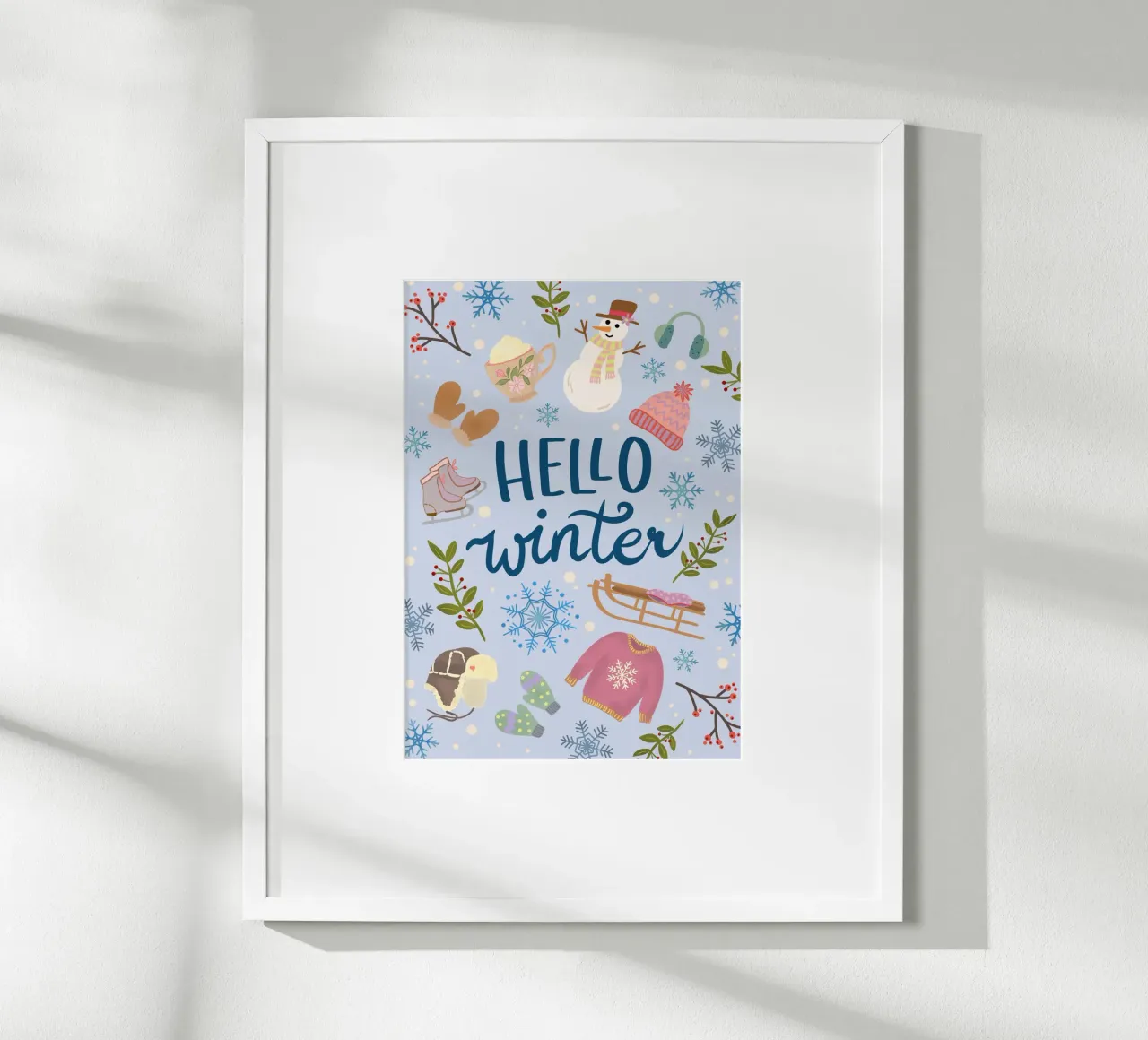 Ciao illustrazione invernale blu chiaro / colorato poster con telaio in alluminio da keinkonzept