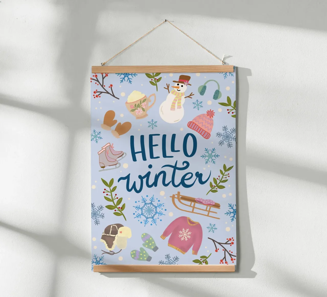 Ciao illustrazione invernale blu chiaro / colorato poster con telaio in alluminio da keinkonzept