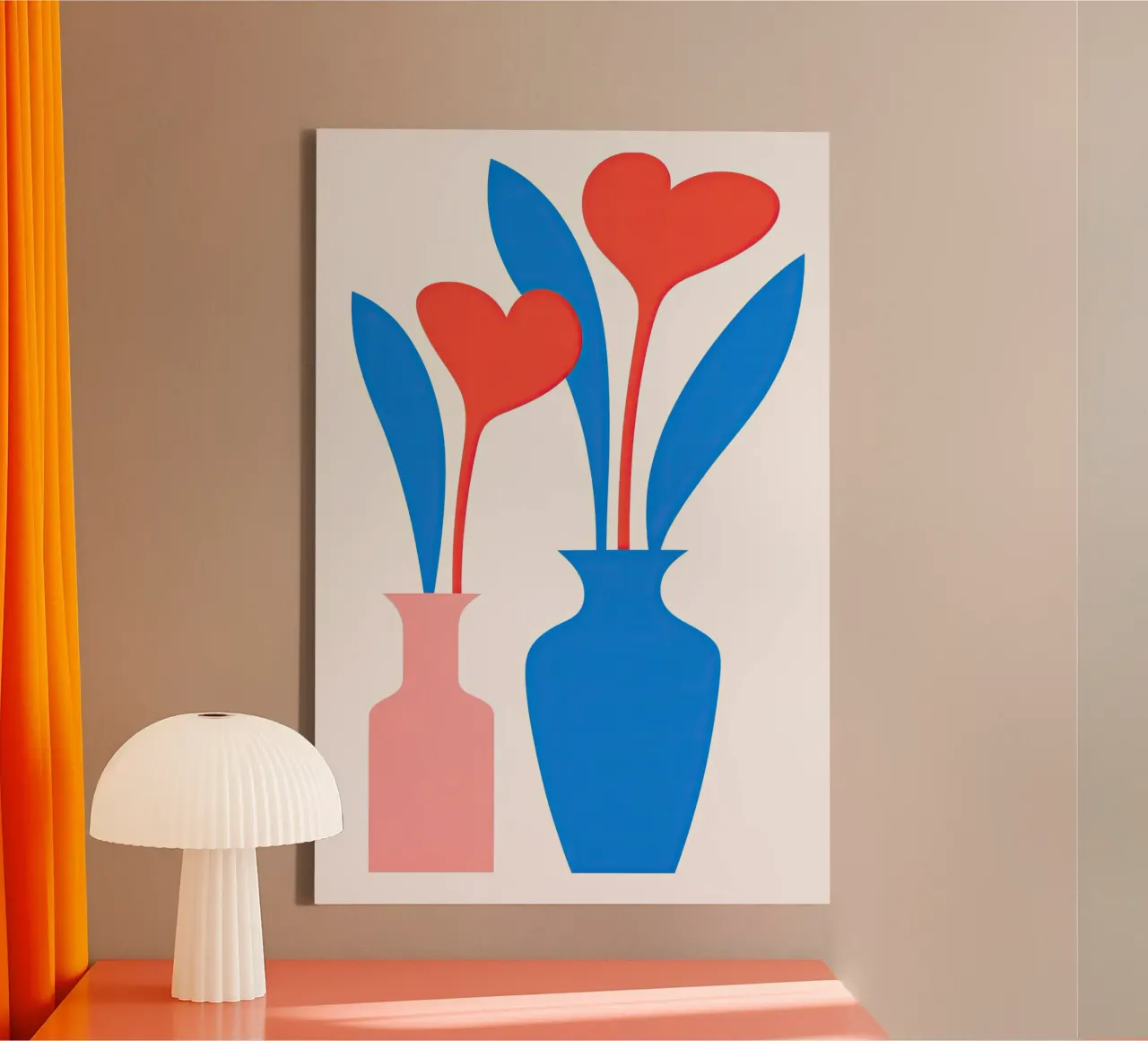 Still life with two red heart flowers canvas with Floater frame by Autofocus