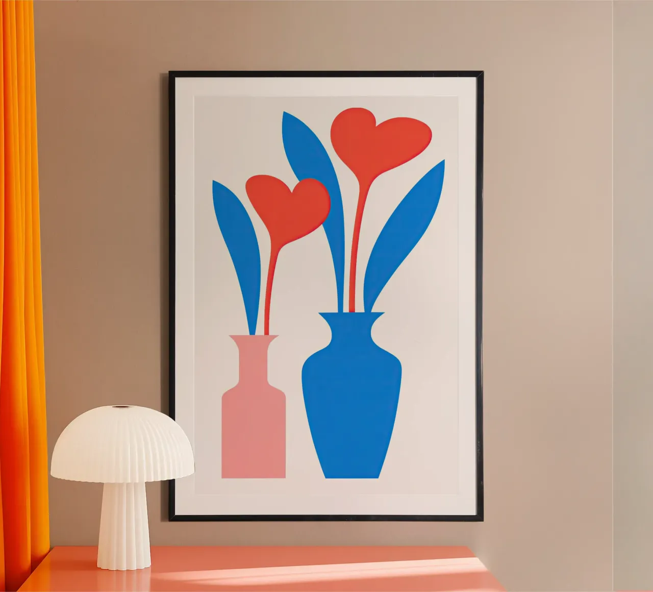 Natura morta con due fiori rossi a cuore poster da Autofocus