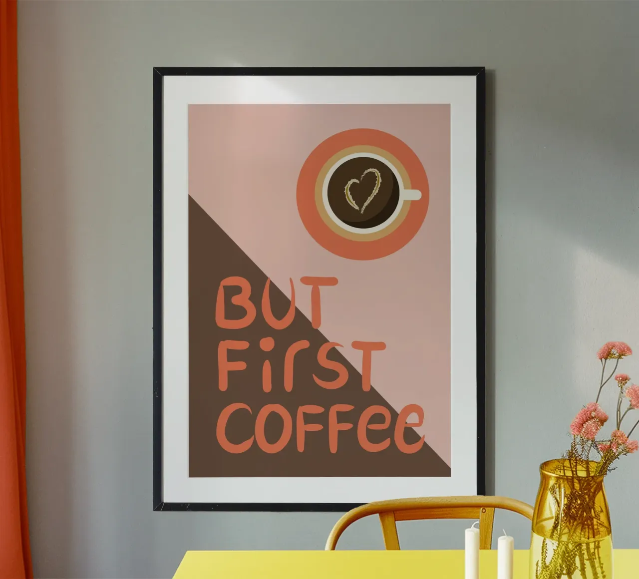 Ma prima il caffè - rosa/braun - Kaffee, Küche, RETRO poster con telaio in plastica da keinkonzept