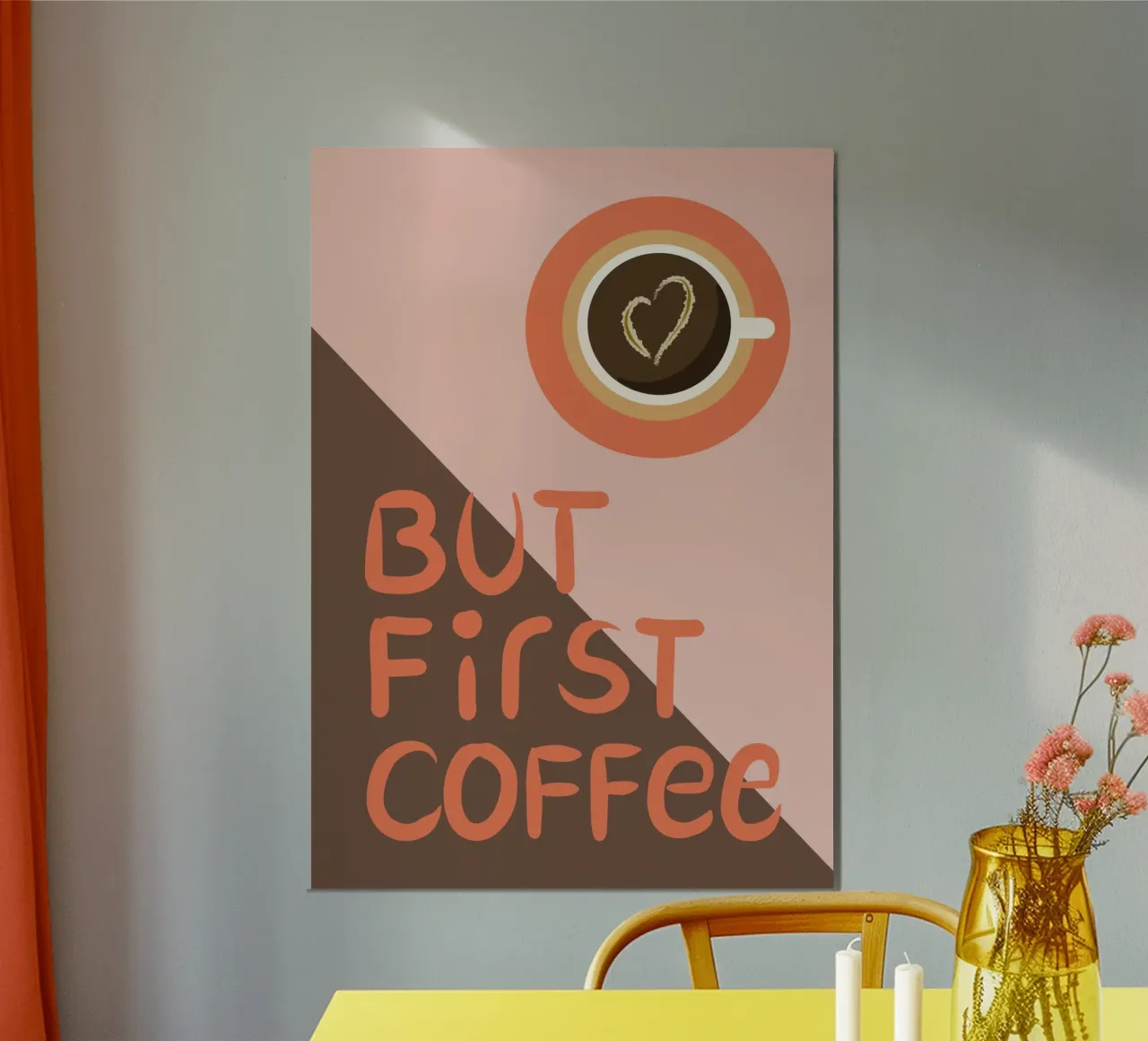 Ma prima il caffè - rosa/braun - Kaffee, Küche, RETRO poster con telaio in plastica da keinkonzept