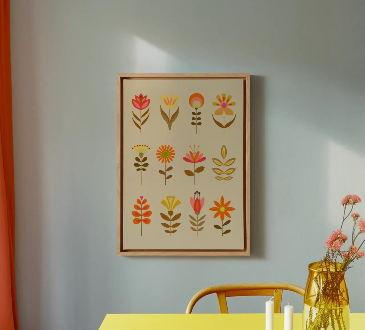 Fleurs rétro, fleurs rétro, printemps, été, automne toile avec Caisse américaine de keinkonzept
