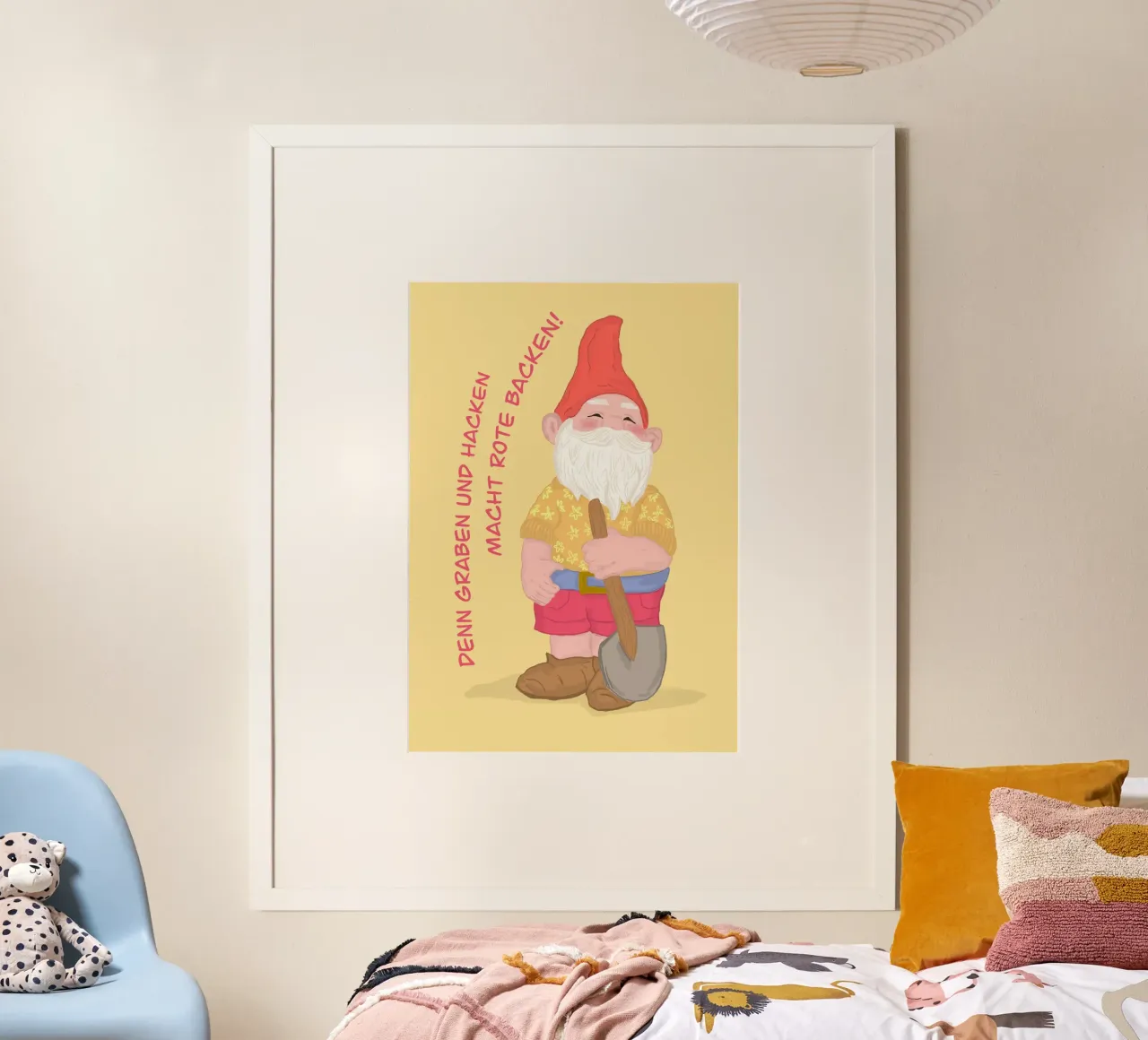 Tuinkabouter met motiverende slogan poster met aluminium frame van keinkonzept