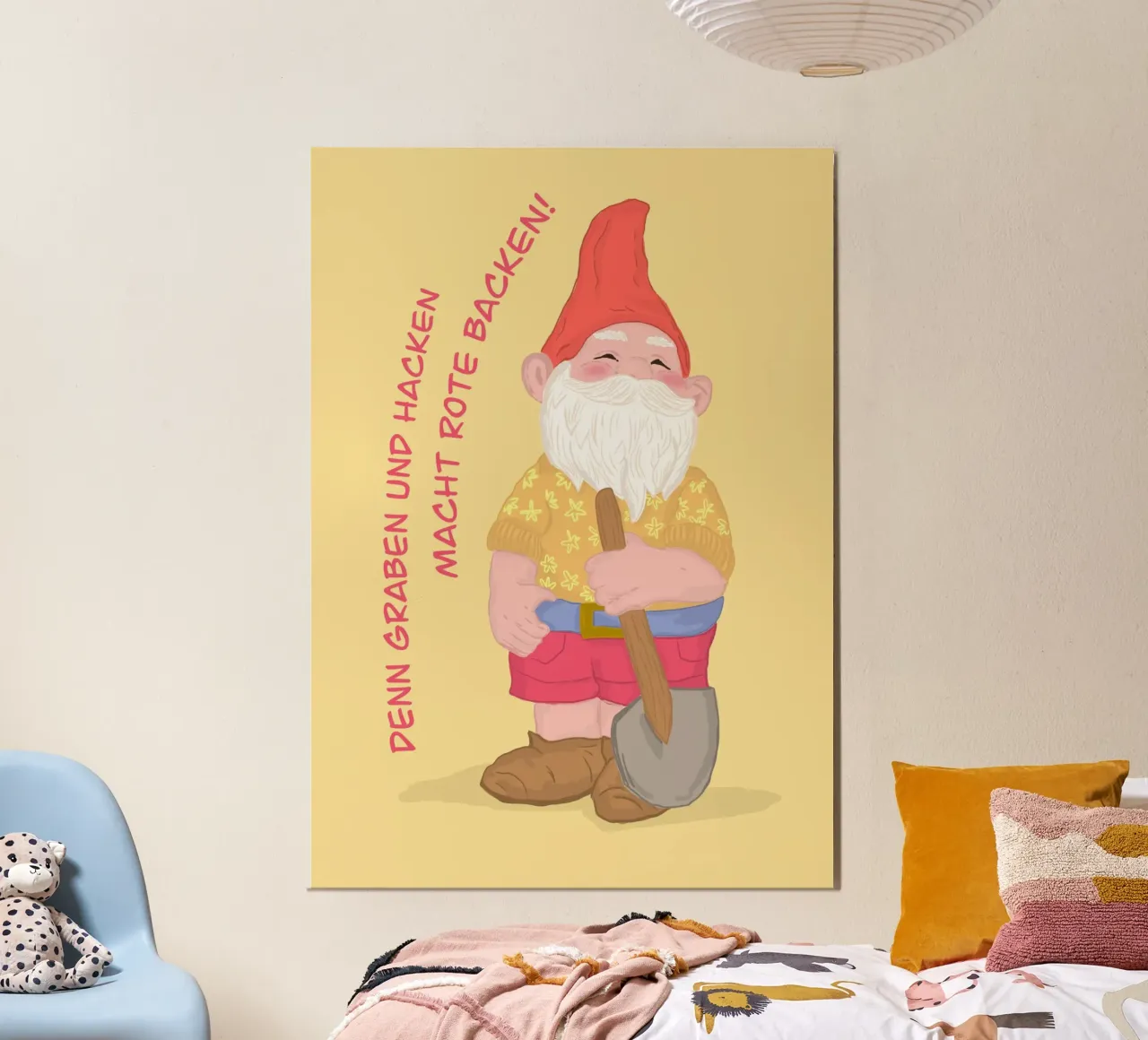 Tuinkabouter met motiverende slogan poster met aluminium frame van keinkonzept
