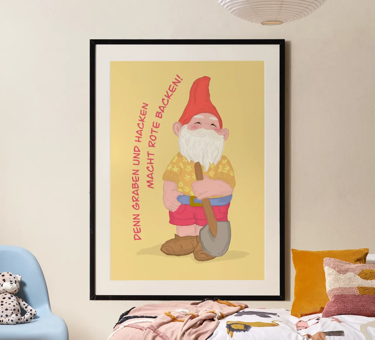 Tuinkabouter met motiverende slogan poster met aluminium frame van keinkonzept