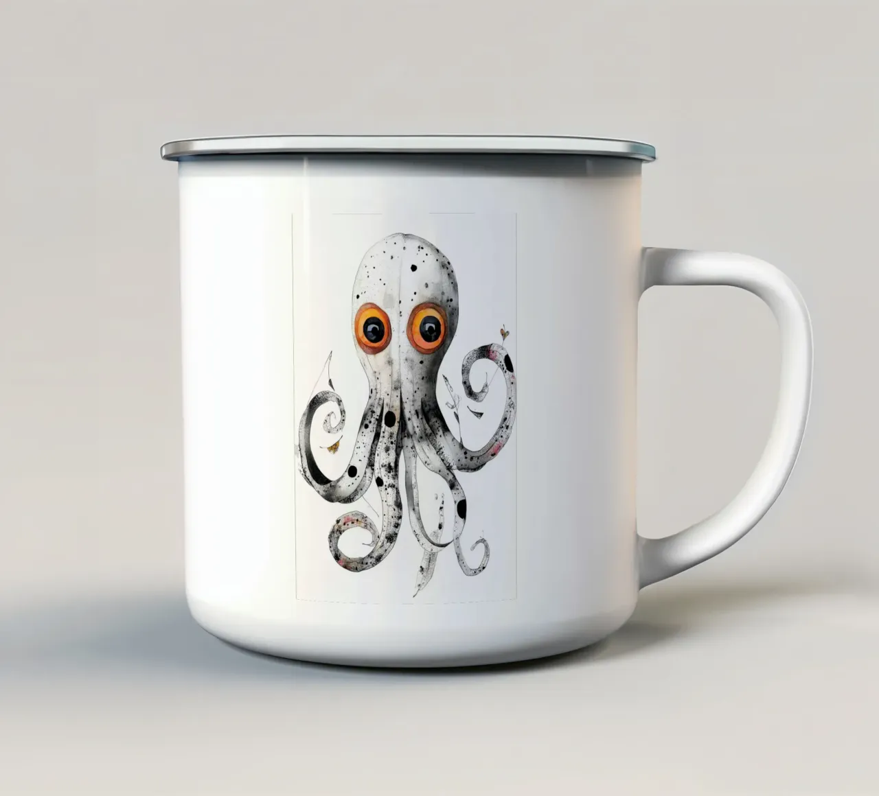 Polpo bianco arte animale tazza in smalto da Justyna Jaszke JBJart