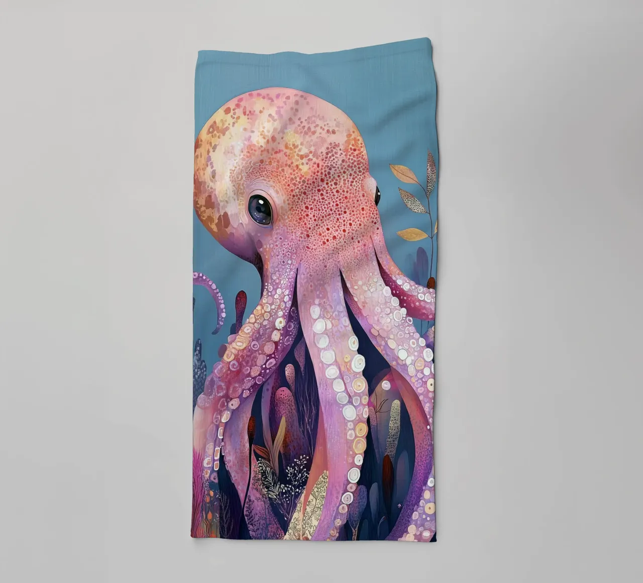 Pink octopus sea life towel by Justyna Jaszke JBJart