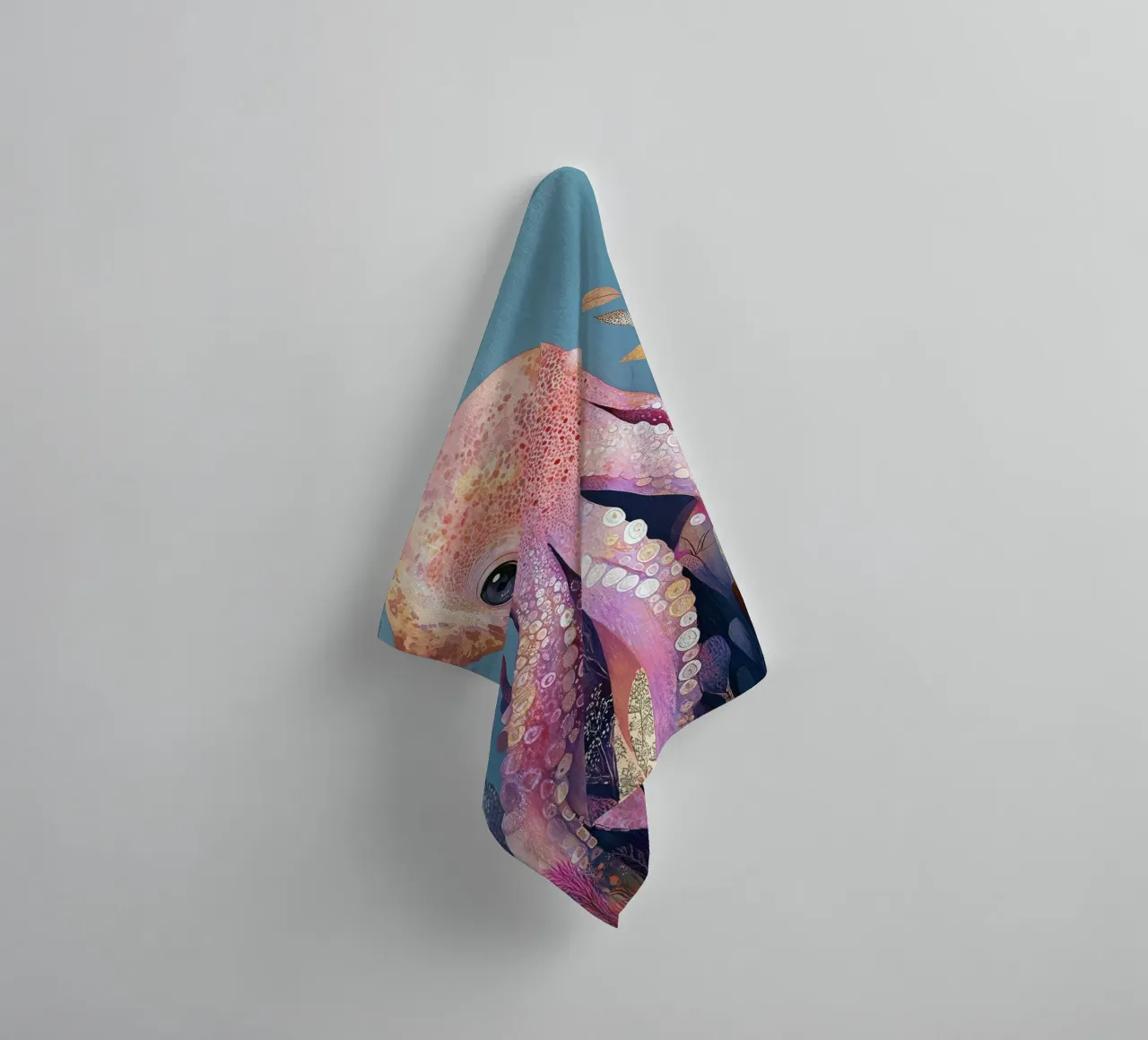 Pink octopus sea life towel by Justyna Jaszke JBJart