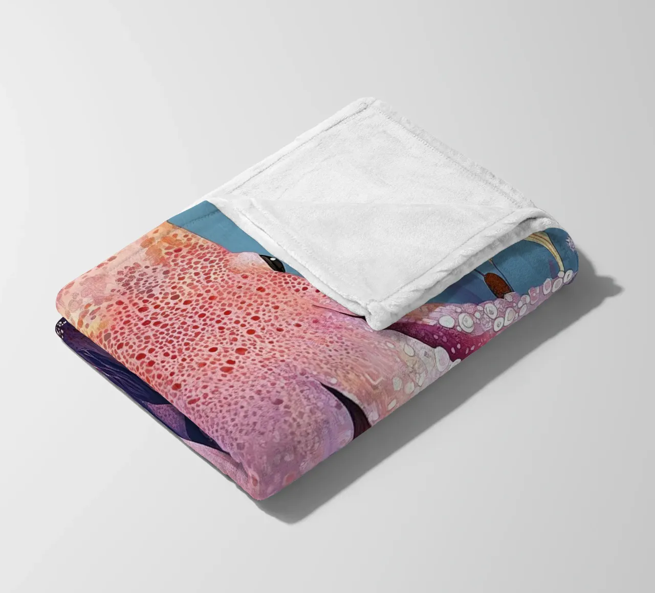 Pink octopus sea life fleece blanket by Justyna Jaszke JBJart