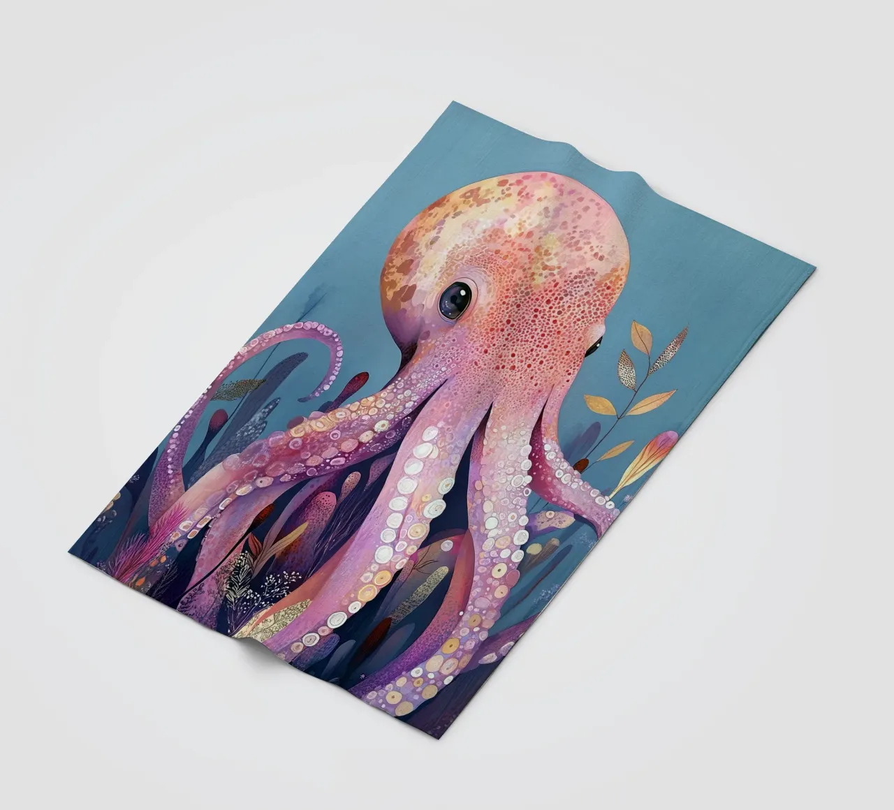 Pink octopus sea life fleece blanket by Justyna Jaszke JBJart