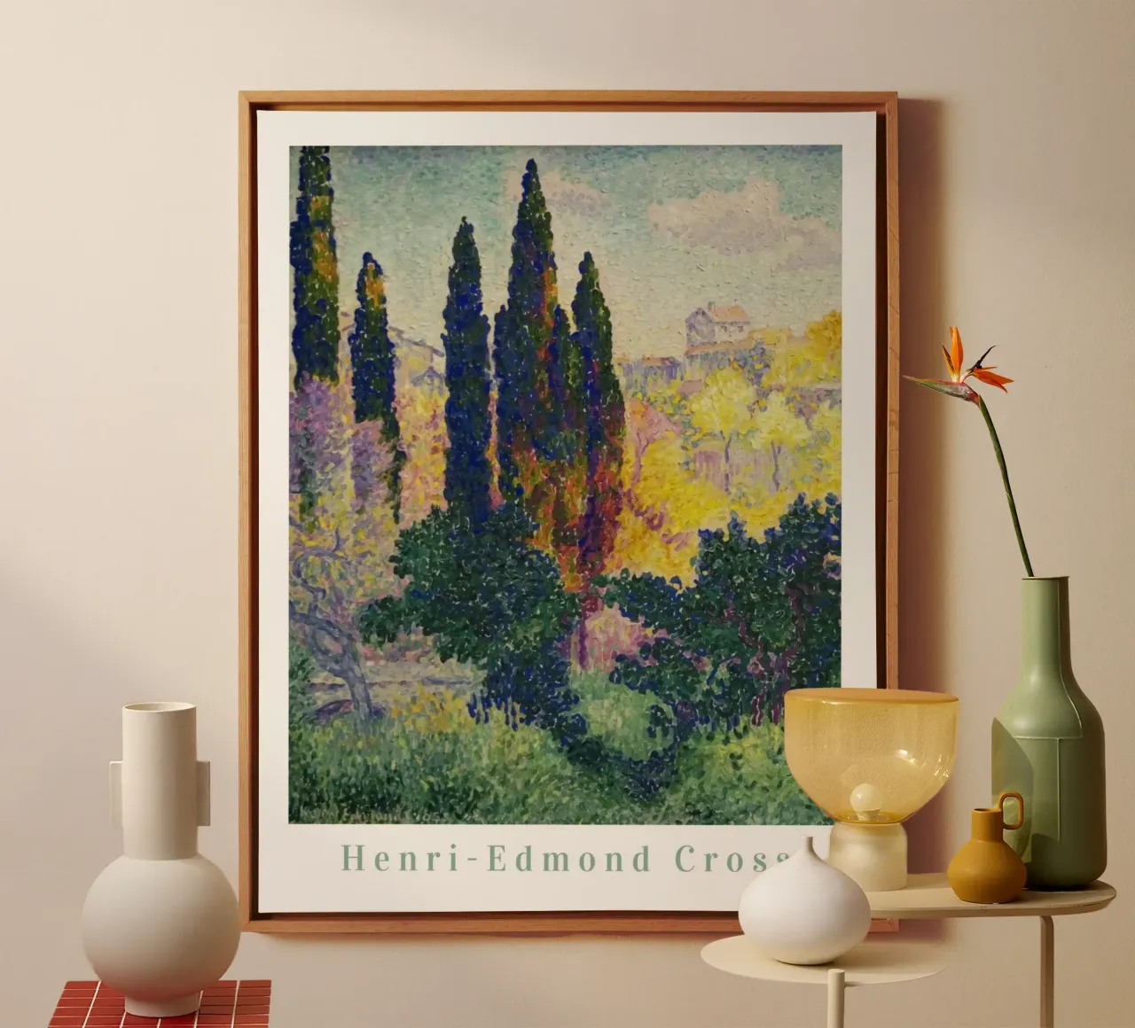 Henri Edmond Cross, kleurrijke print, landschapskunst canvas met Baklijst van ArtHaus