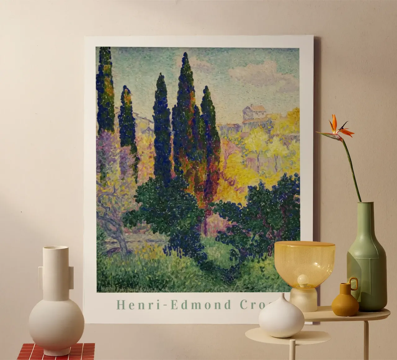 Henri Edmond Cross, kleurrijke print, landschapskunst canvas met Baklijst van ArtHaus