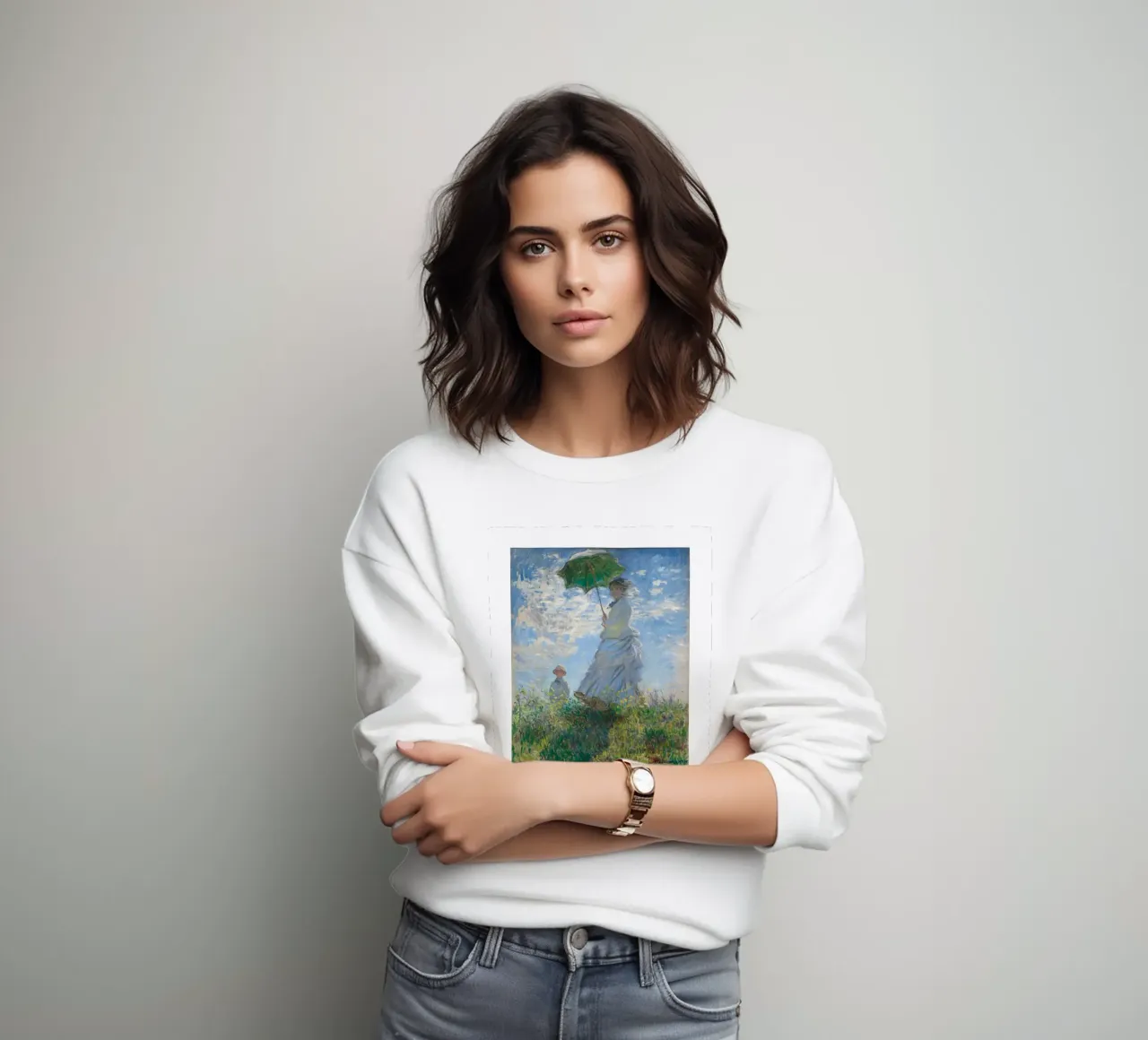 Claude Monet, Donna con ombrellone, Paesaggio impressionista felpa da ArtHaus