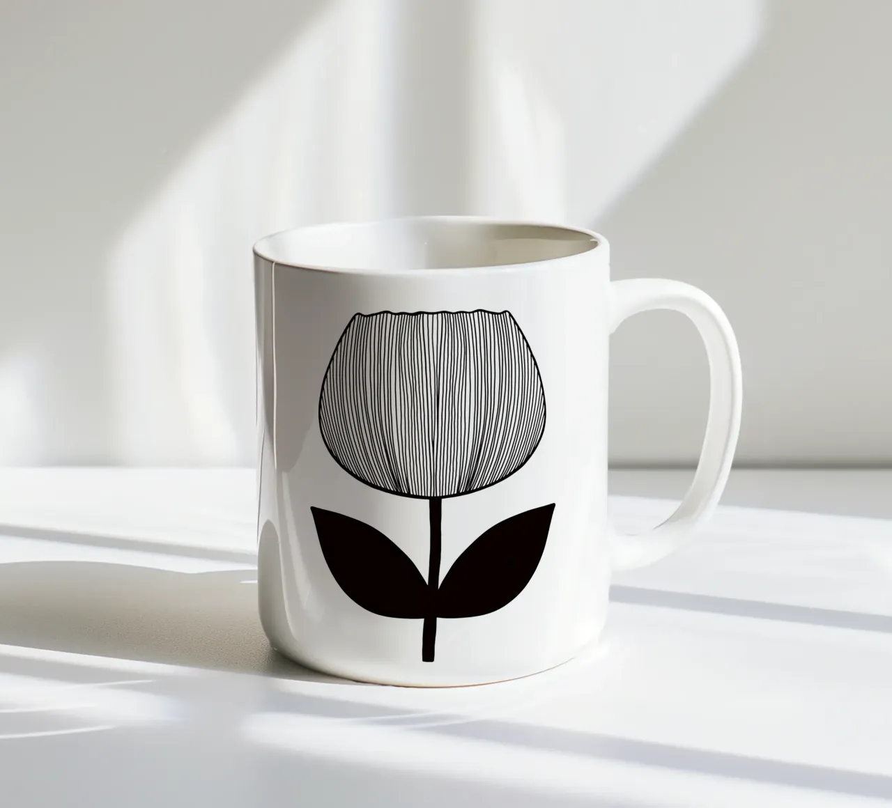 Tulip Line Art Linienzeichnung - Mid Century tazza in ceramica da BAINAI