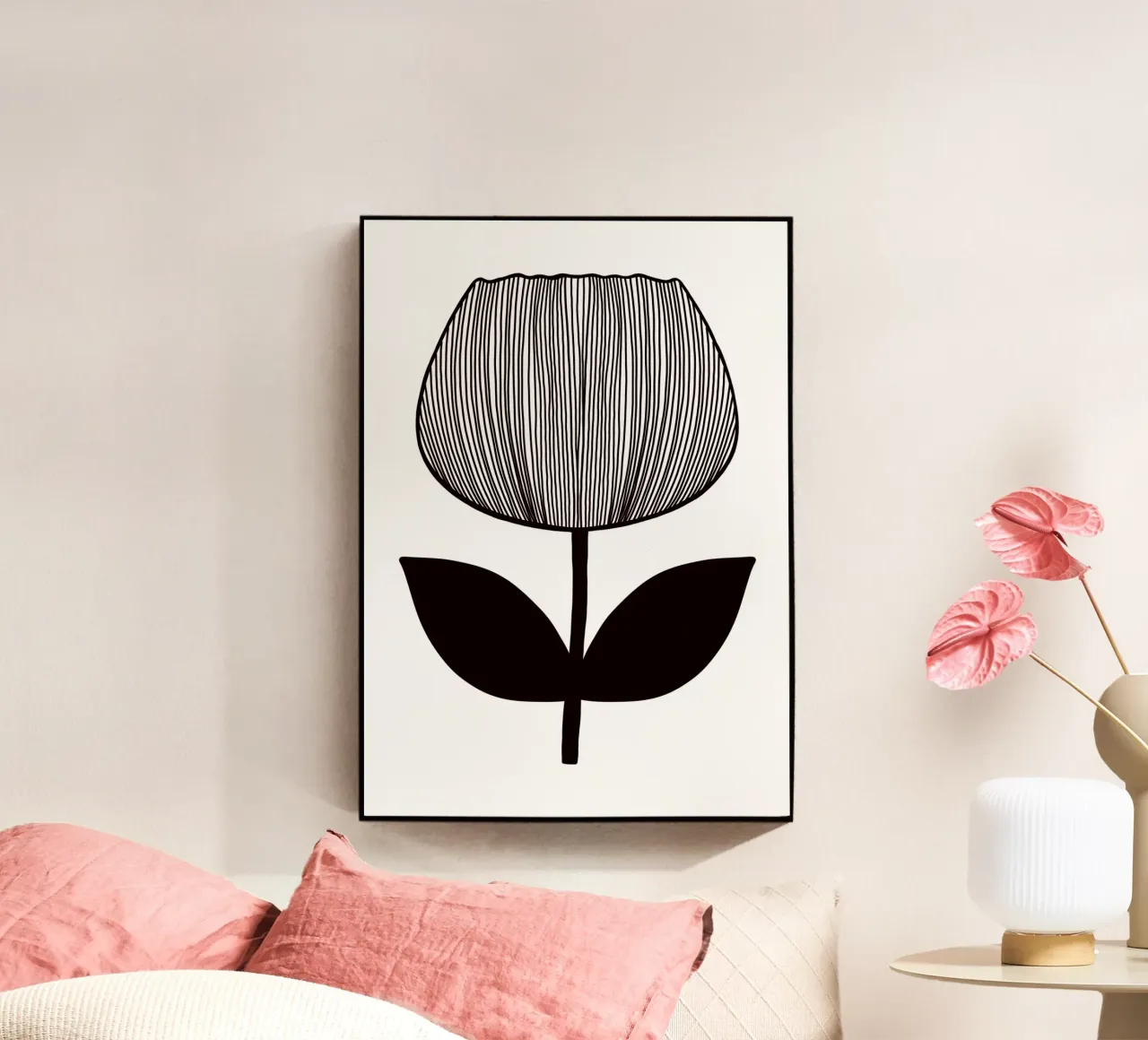 Tulip Line Art Linienzeichnung - Mid Century acrylic glass by BAINAI