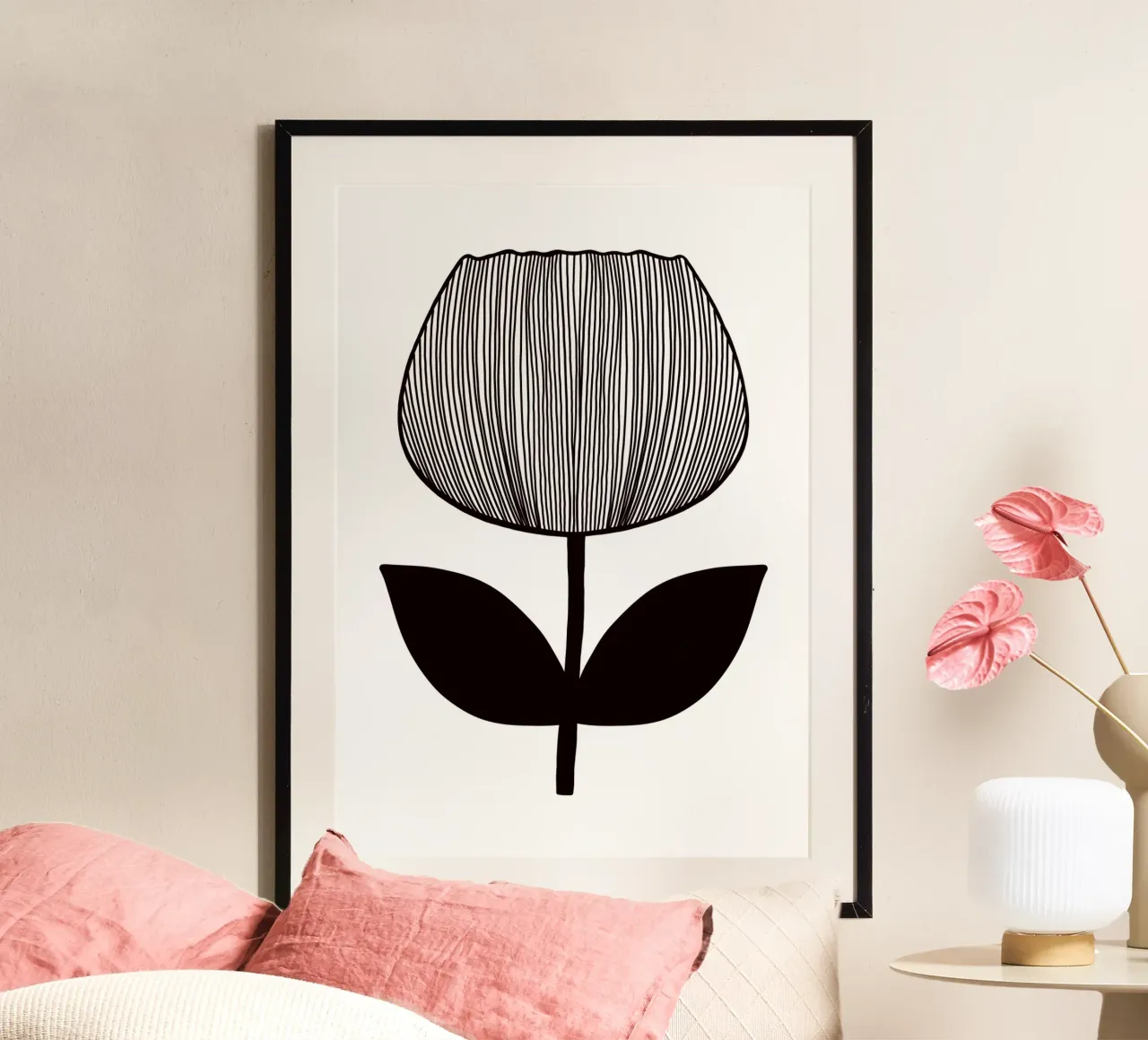 Tulip Line Art Linienzeichnung - Mid Century carta hahnemühle da BAINAI