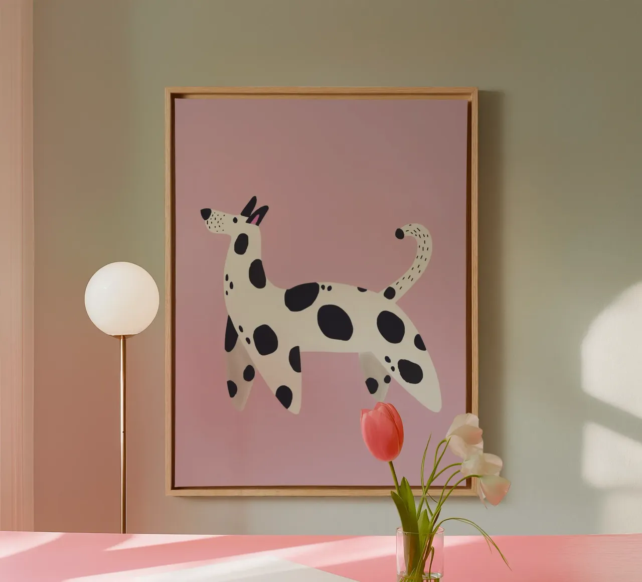 Nursery Print for Kids Room, Fun Abstract Dalmatian Poster canvas with Floater frame by Little Lola