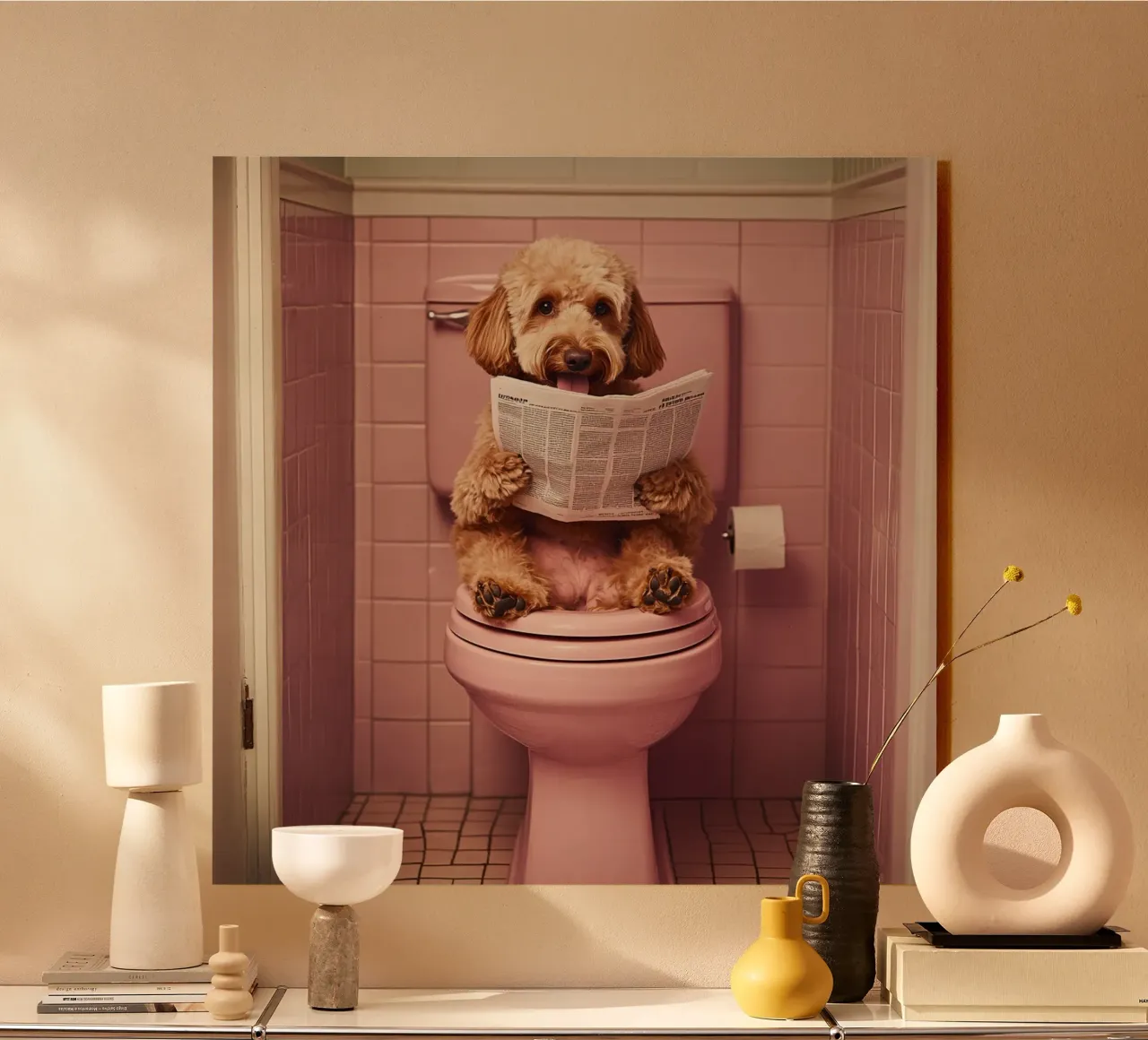 Labradoodle liest Zeitung plexiglass da NORDLICHT DESIGNS