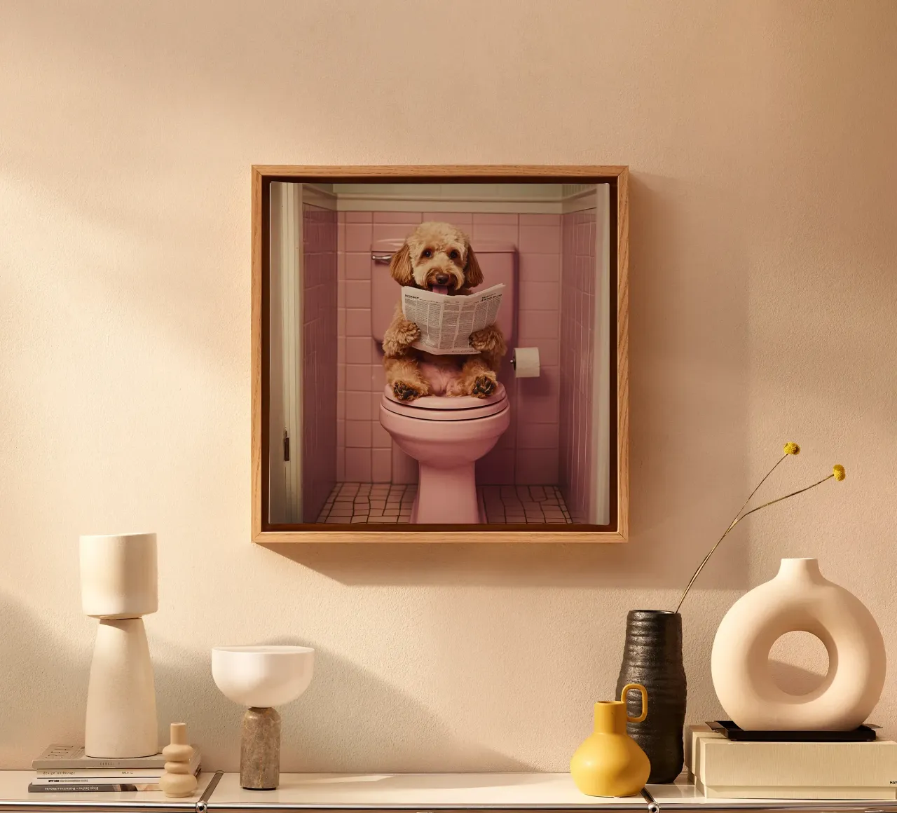 Labradoodle liest Zeitung canvas met Baklijst van NORDLICHT DESIGNS