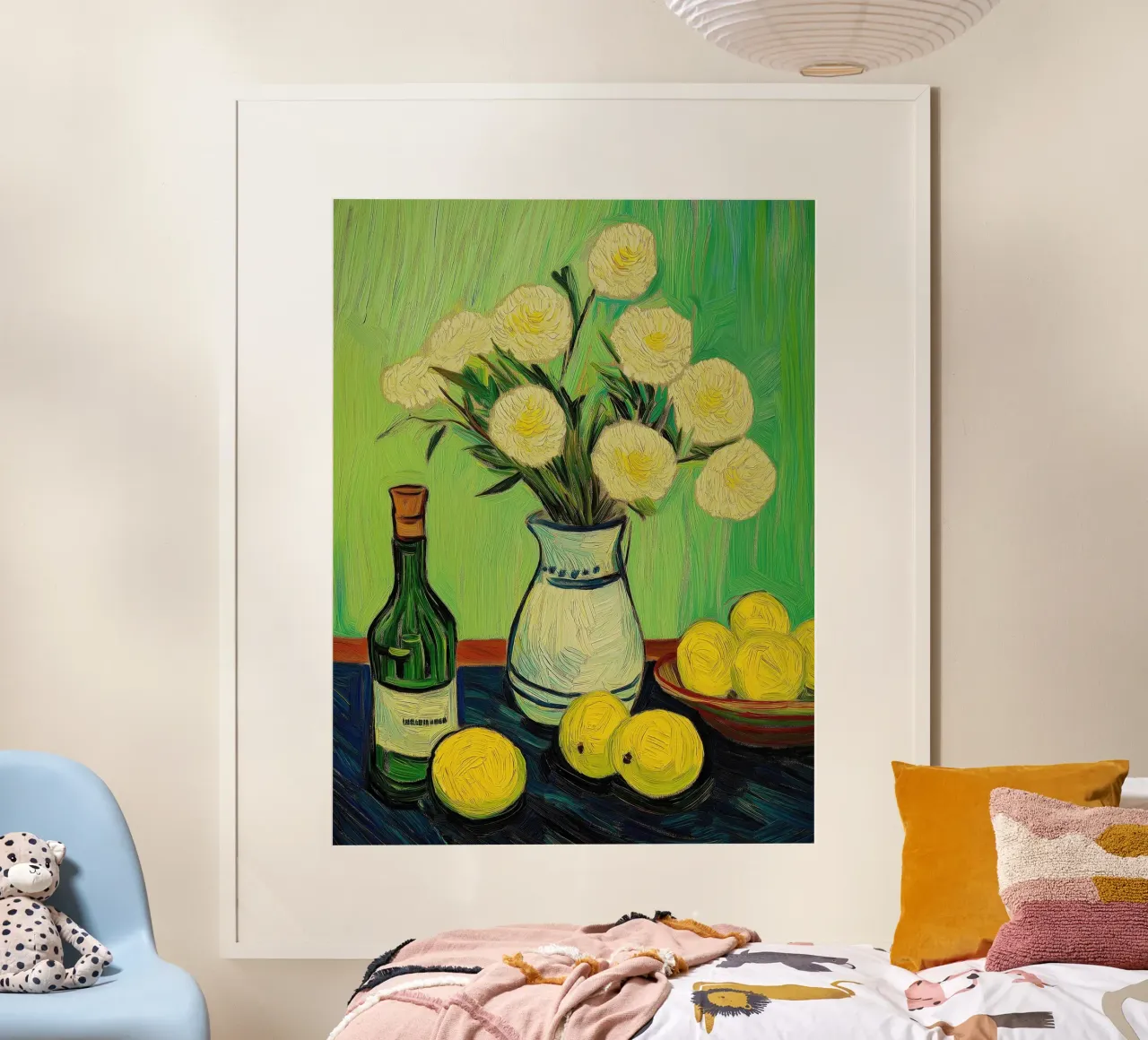 Limoni e fiori poster con telaio in legno da Art Center