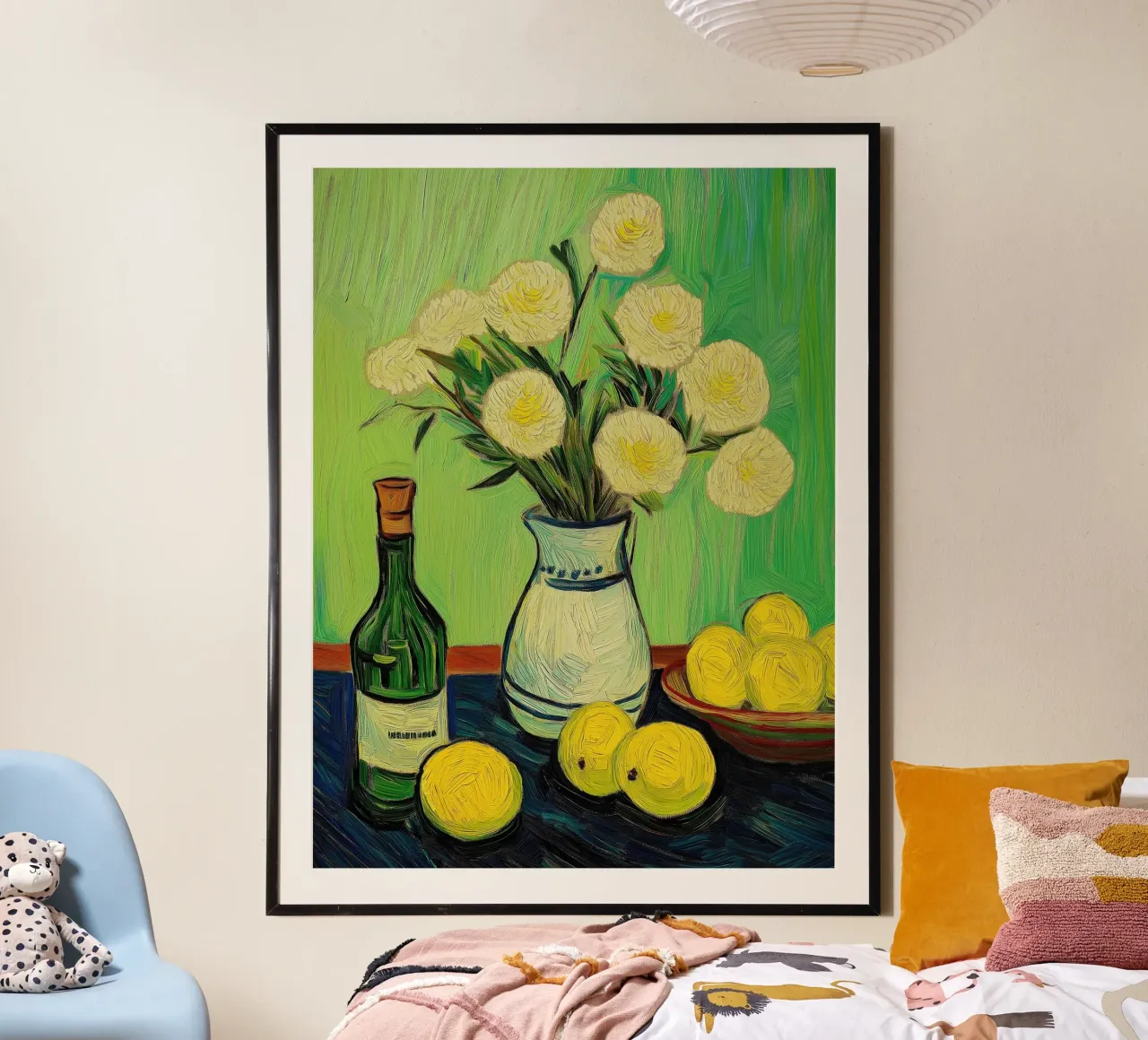 Limoni e fiori poster con telaio in legno da Art Center