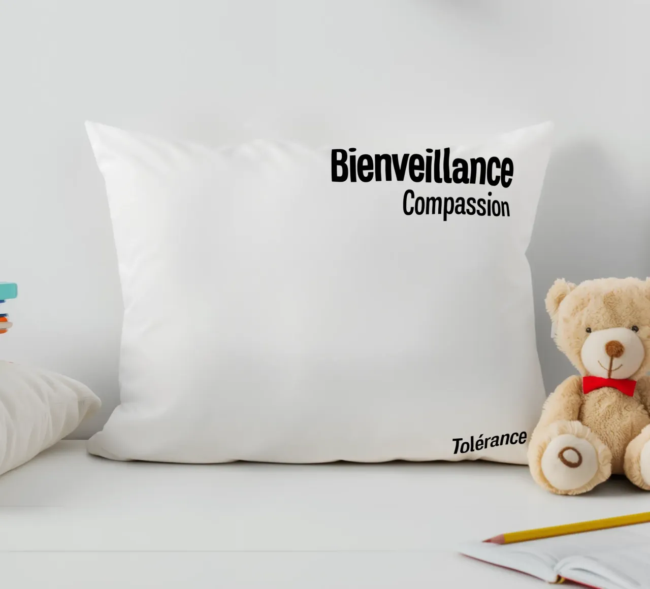 Kindness Compassion Tolerance decorative cushion by YV TYPOGRAPHY