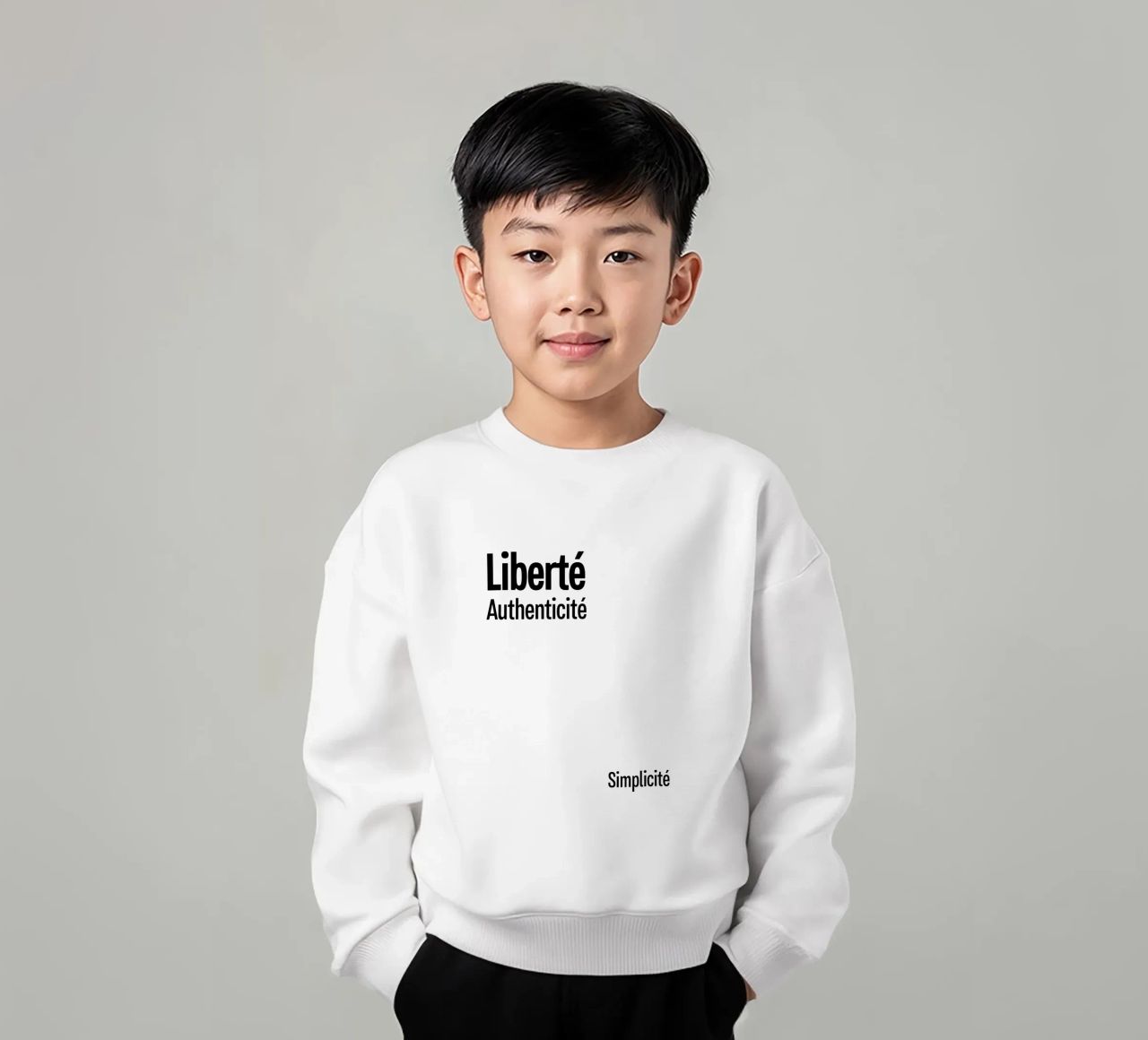 Liberte Authenticite Simplicite felpa bambino da YV TYPOGRAPHY