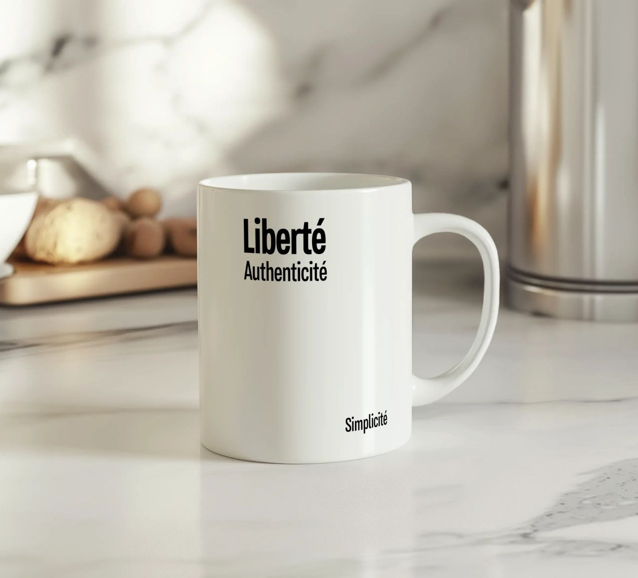 Liberte Authenticite Simplicite tazza in ceramica da YV TYPOGRAPHY