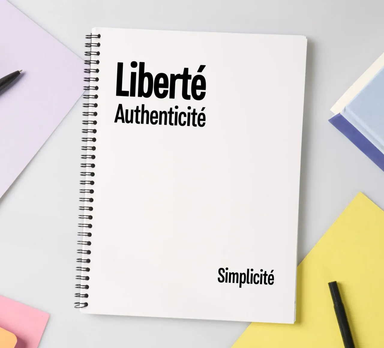 Liberte Authenticite Simplicite spiral notebook by YV TYPOGRAPHY