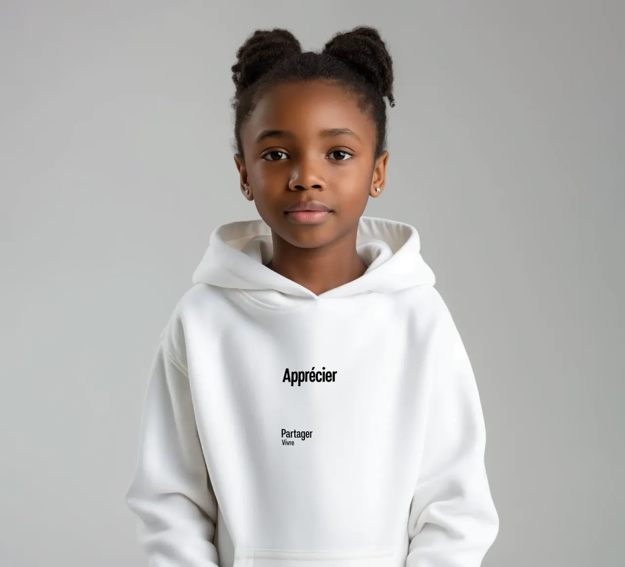Apprezzare Condividere Vivere felpa bambino con cappuccio da YV TYPOGRAPHY