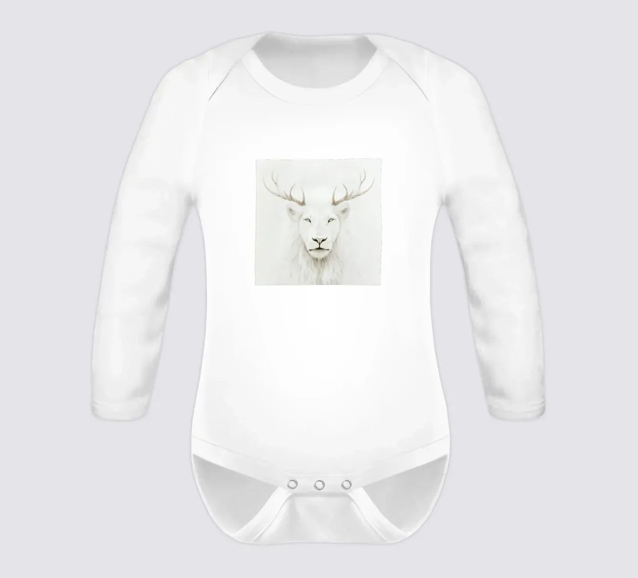 Majestic White Lion I long-sleeve baby romper by Carinaprint