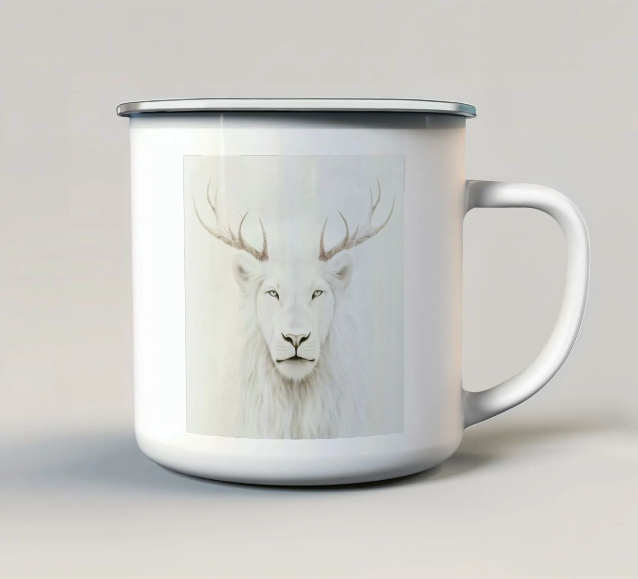 Leone bianco maestoso I tazza in smalto da Carinaprint