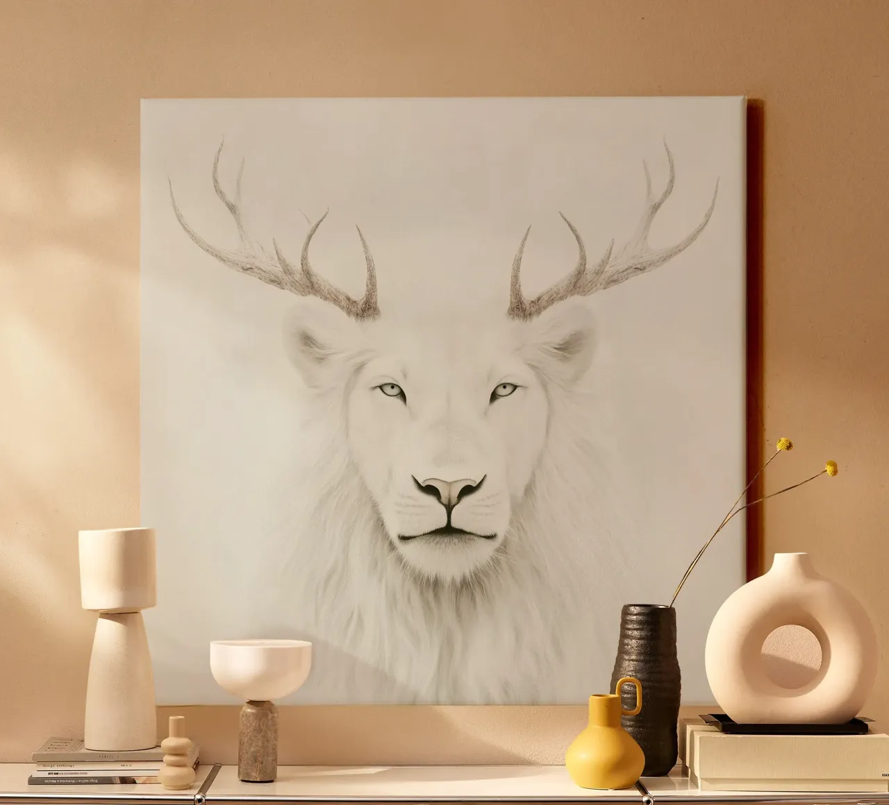 Witte leeuw I canvas met Baklijst van Carinaprint