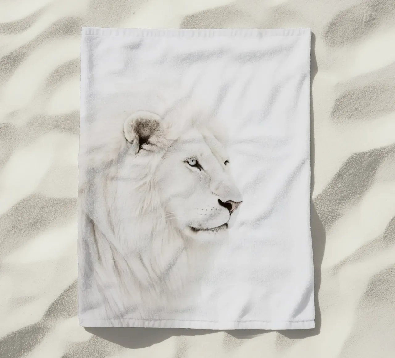 white lion of the wilderness beach towel by Carinaprint