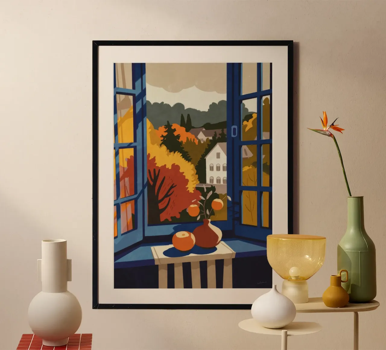 Herfstzicht poster met aluminium frame van Artie Shifa