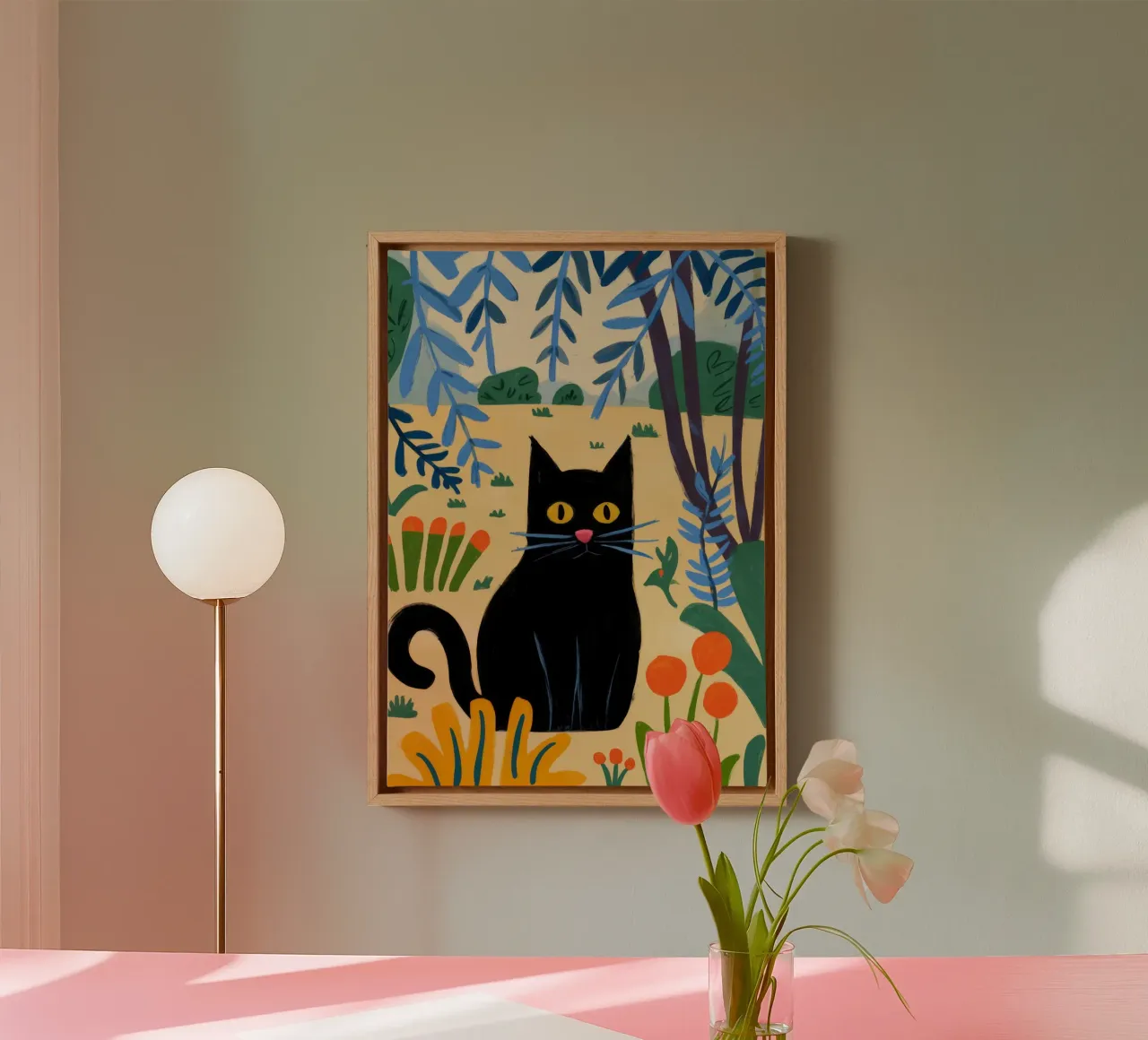 Gatto nero tela con Cornice a cassetta da Artie Shifa