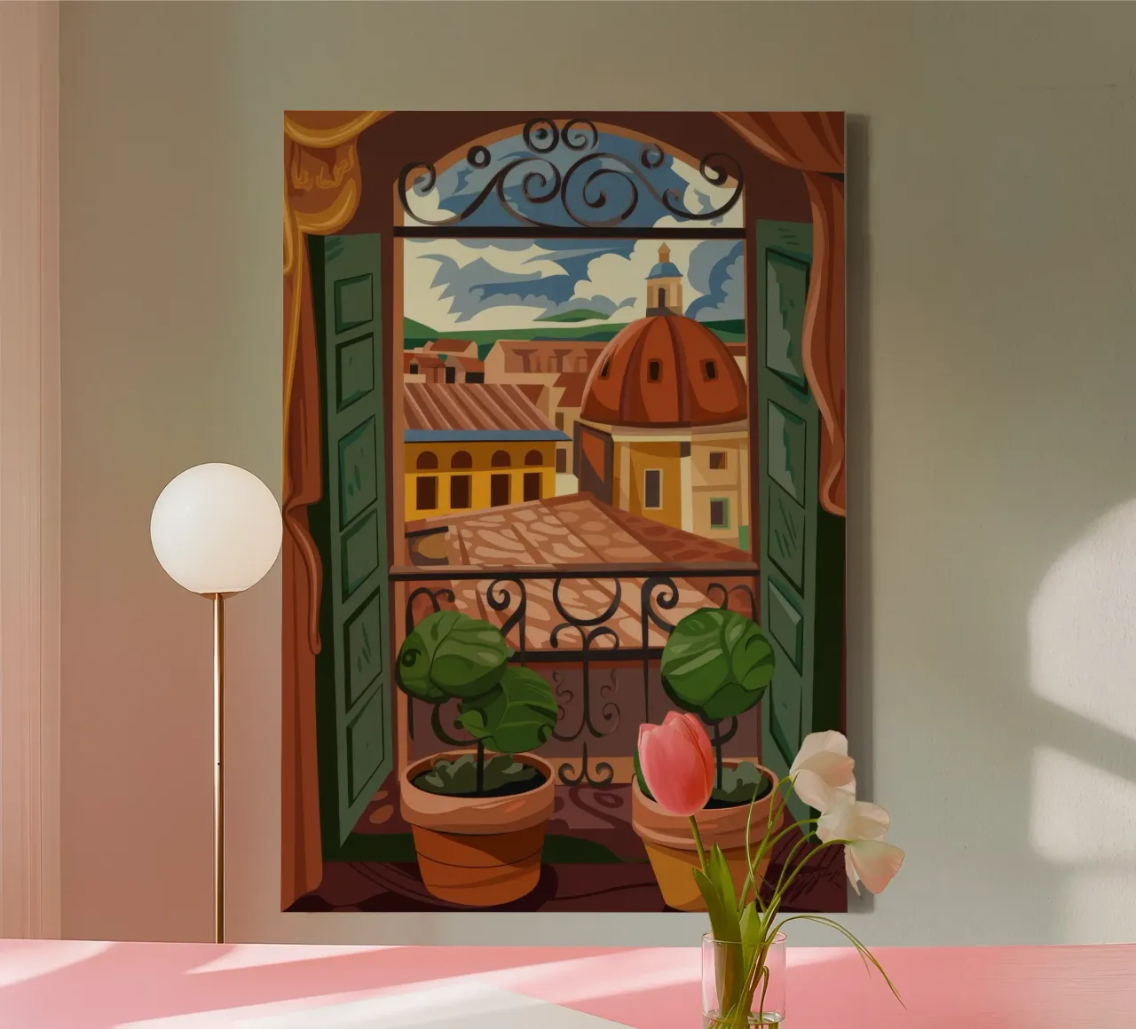 Stadsgezicht charme canvas met Baklijst van Artie Shifa
