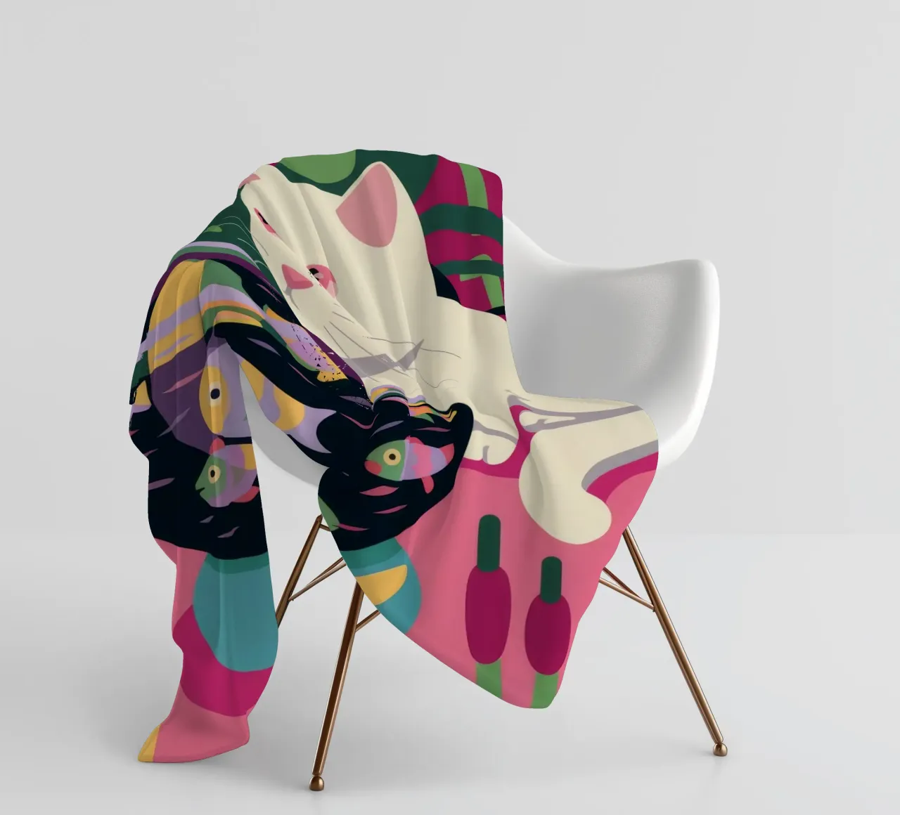 Curious Cat fleece blanket by Artie Shifa
