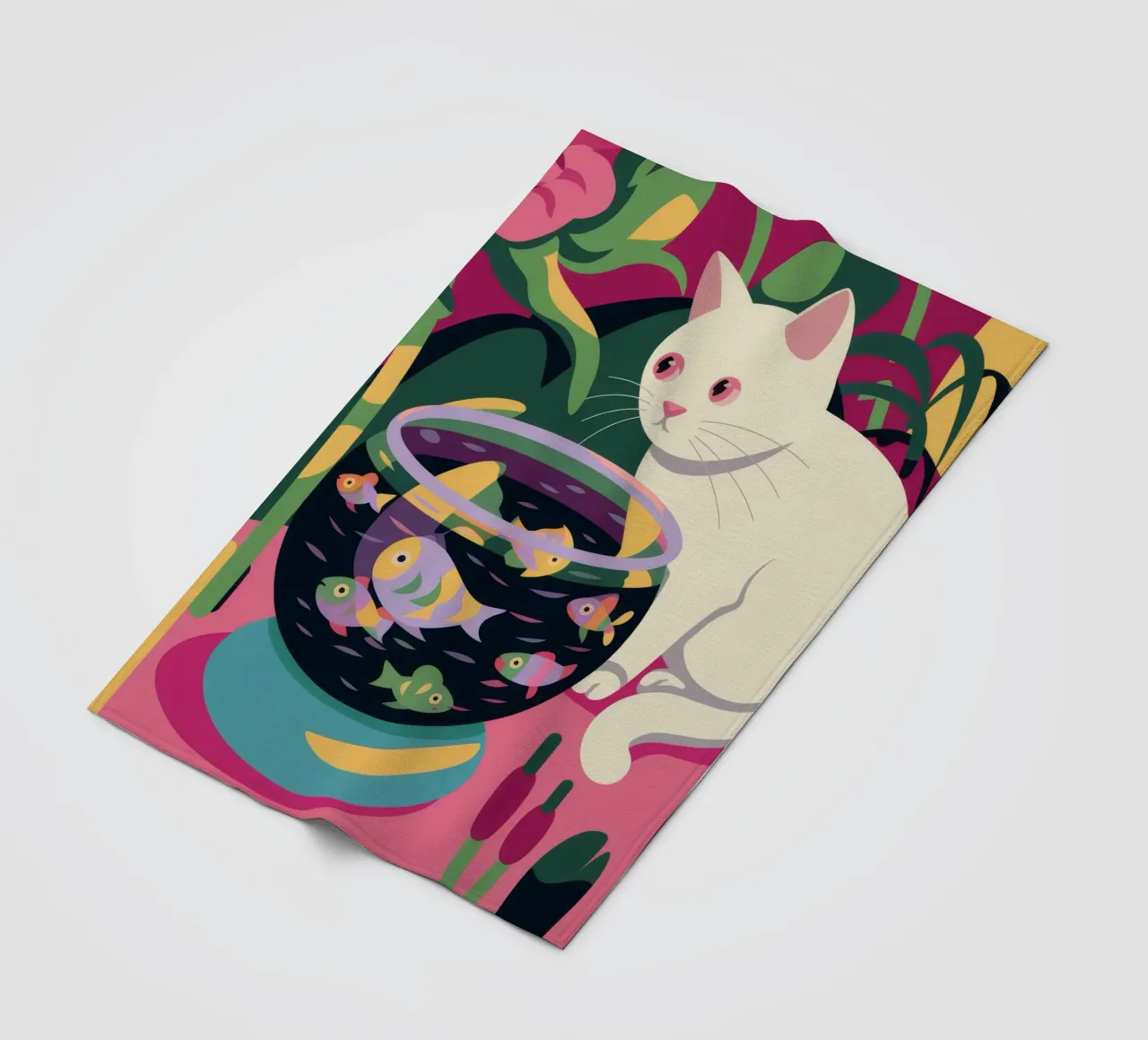 Curious Cat fleece blanket by Artie Shifa