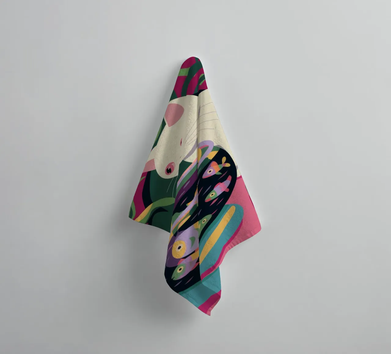 Curious Cat towel by Artie Shifa